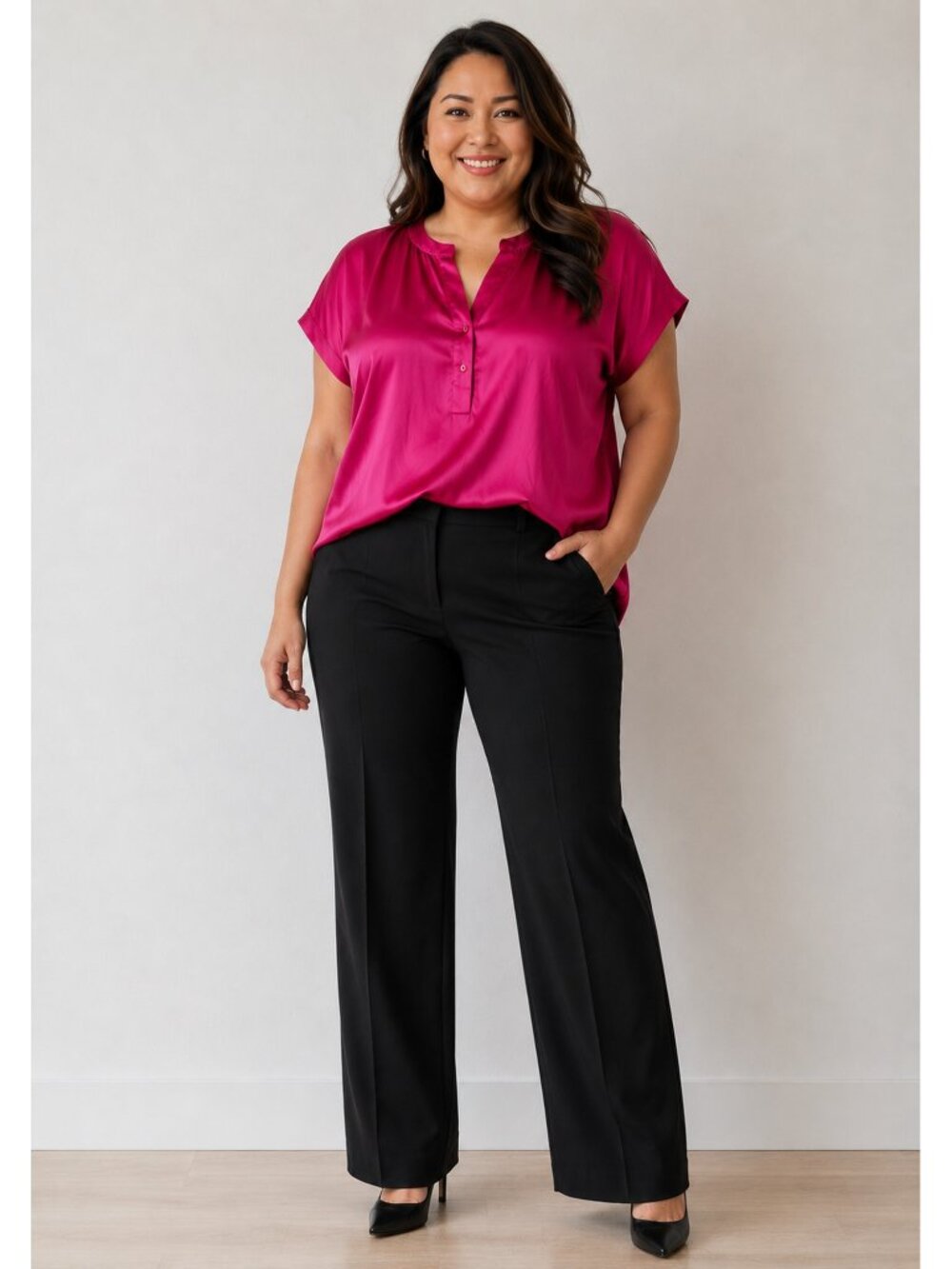 Old Navy Hot Pink Short Sleeve Satin Blouse, Petite XL